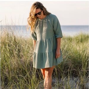 Alice Walk green organic cotton gauze tiered dress size XS NWT Nantucket coastal